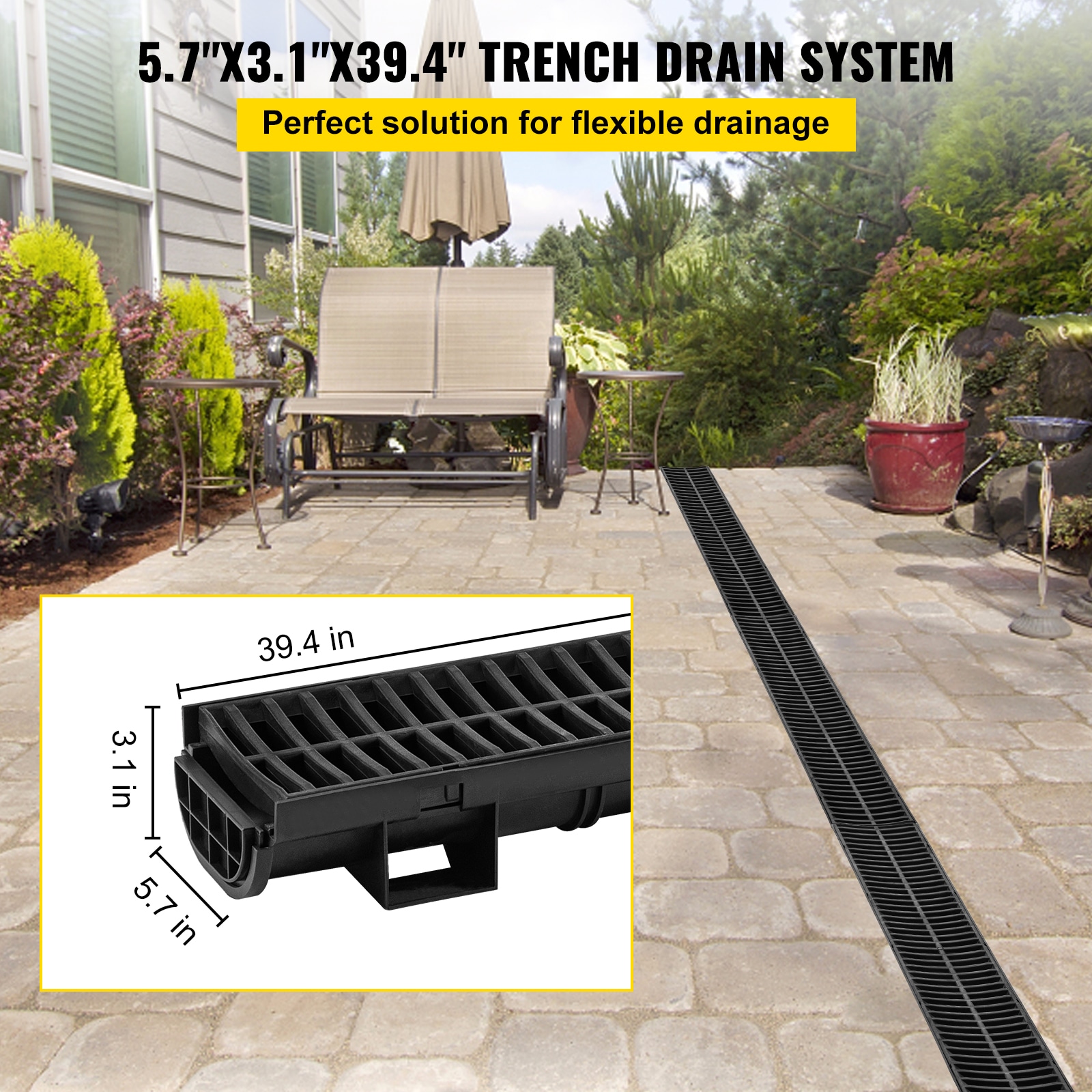 Trench Drain System With Plastic Grate For Garden And Driveway_voghion.com